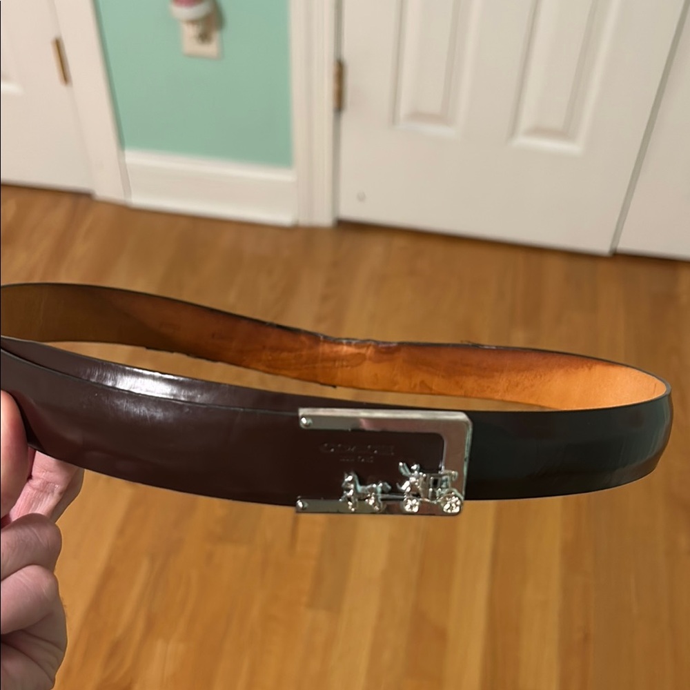 Coach Dark Brown Leather Belt with Silver Buckle